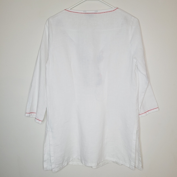 Tommy Bahama Tunic 100% Linen Small White V-Neck Beach Embroidered 3/4 Sleeve - Picture 2 of 7